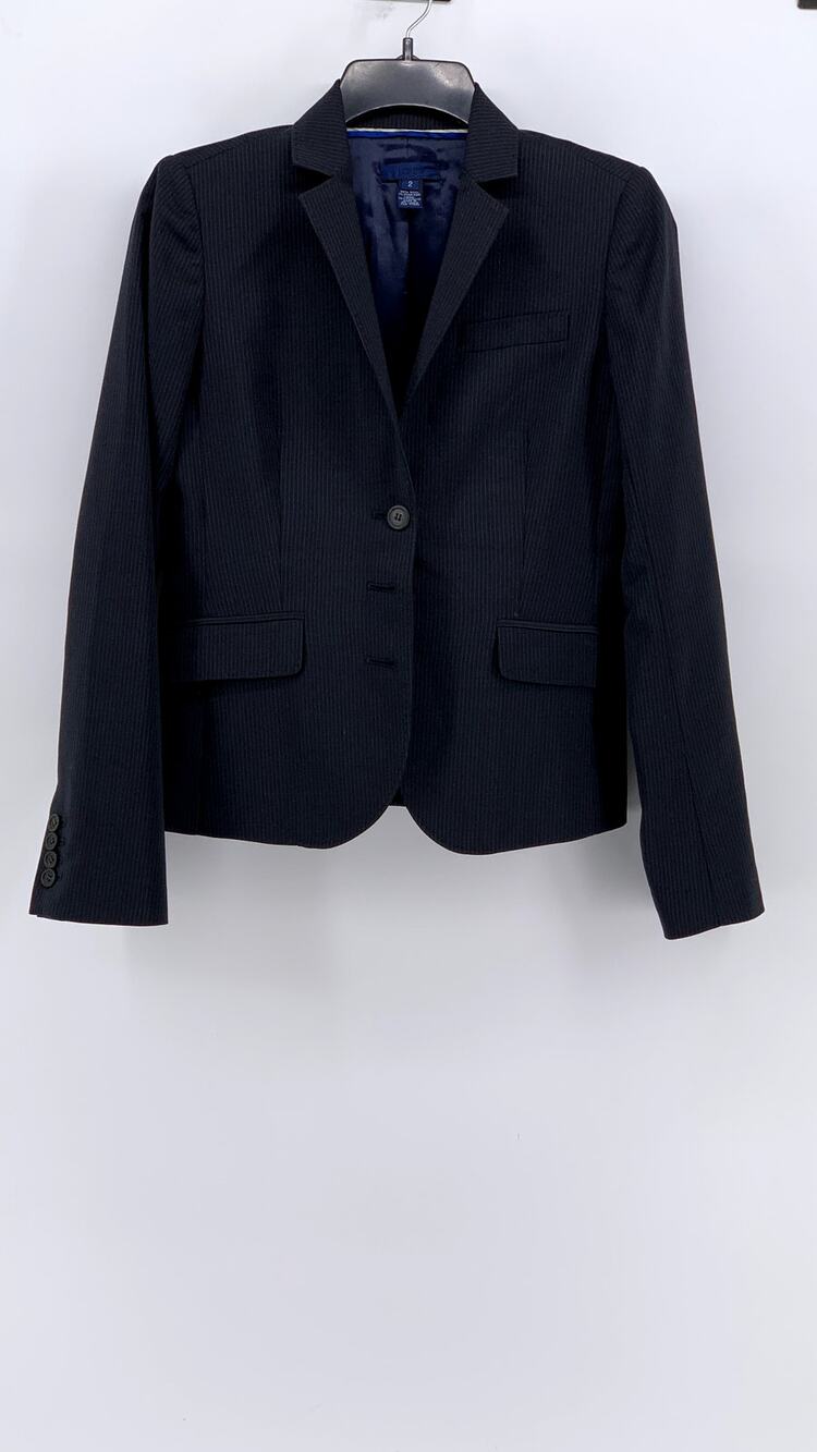 J.CREW Women's Navy Pinstripe 3-Button Wool Blazer SZ 2